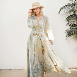 Mulberry Silk Maxi Dress Luxury For Wedding Guest Real Silk Life Size S-M SK2